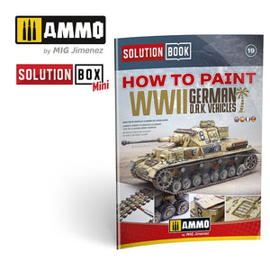 AMMO of Mig Jimenez 6602 SOLUTION BOOK 19 - Comment peindre les véhicules allemands DAK de la Seconde Guerre mondiale (anglais, espagnol, français, allemand)