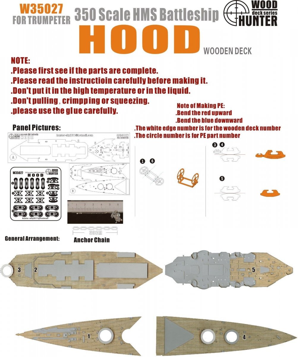 Wood Hunter W35027 Pont en bois du HMS Hood pour Trumpeter (1/350)