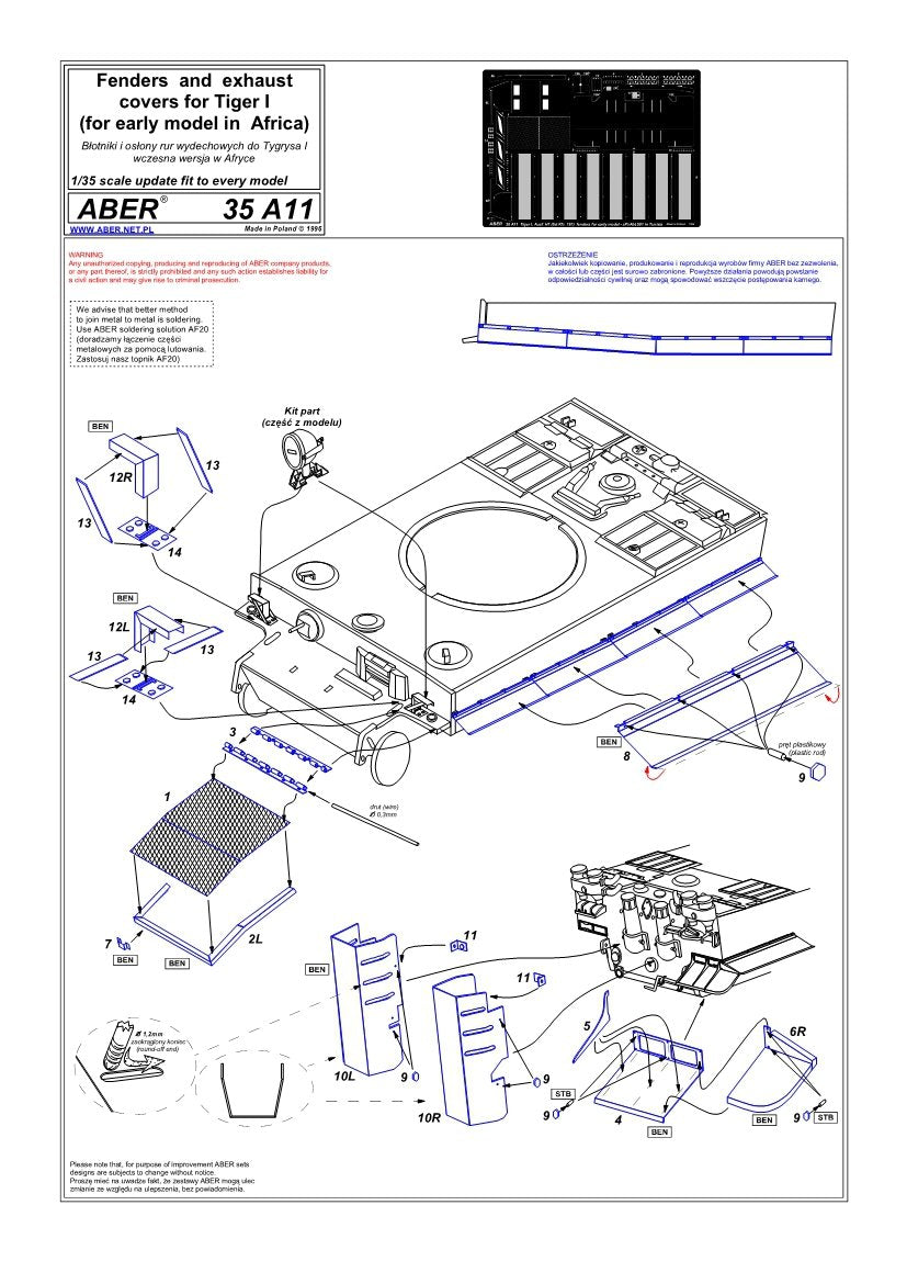 Aber 35A011 Ailes latérales pour Tiger I H1 (Afrique) (1/35) – immagine 4