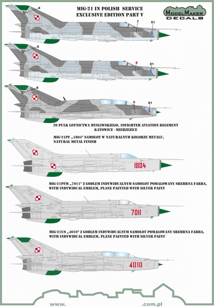 Décalcomanies ModelMaker D48154 MiG-21 en service polonais, édition exclusive partie V 1/48 – image 3