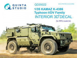 Quinta Studio QD35022 KAMAZ K-4386 Typhoon VDV family 3D-Printed &amp;amp; colored Interior on decal paper (for RPG-model kit) 1/35