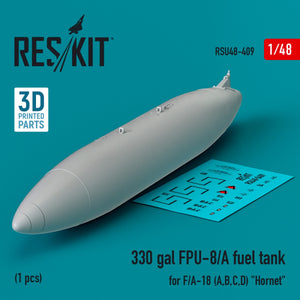 Réservoir de carburant RESKIT RSU48-0409 de 330 gallons pour FPU-8/A (F/A-18 A, B, C, D) « Hornet » (1 pièce) (Impression 3D) 1/48