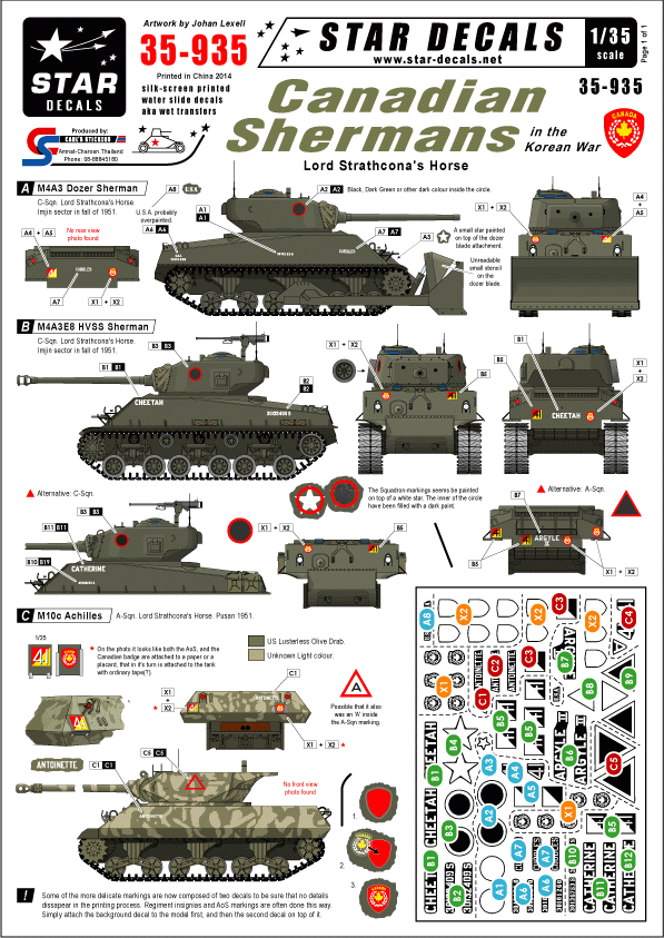Star Decals 35-935 Chars Sherman canadiens pendant la guerre de Corée 1/35 