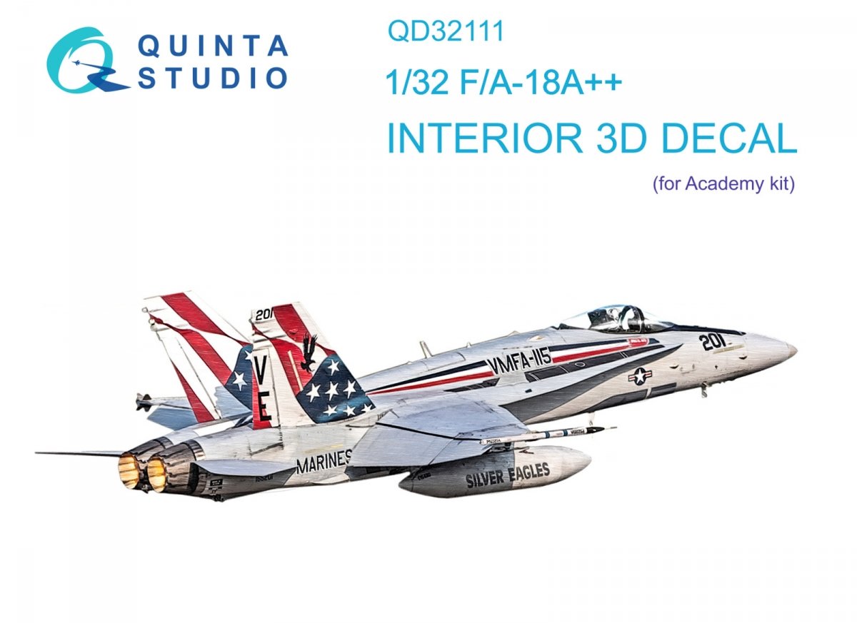Intérieur imprimé en 3D et coloré sur papier décalcomanie Quinta Studio QD32111 F/A-18A++ (Academy) 1/32