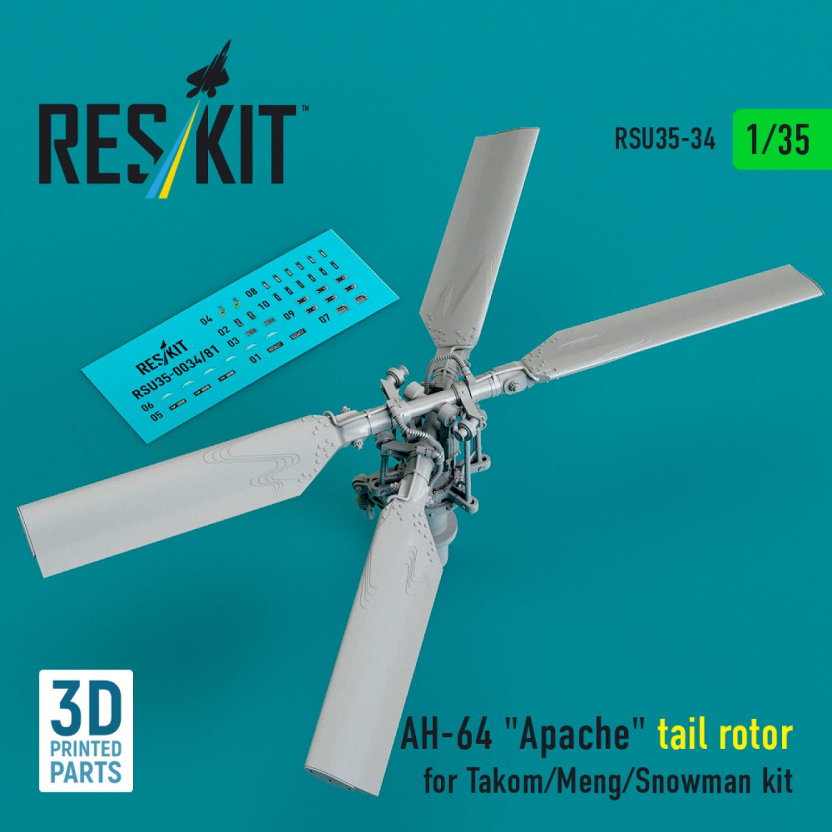 RESKIT RSU35-0034 AH-64 "Apache" tail rotor for Takom/Meng/Snowman kit (3D Printed) 1/35