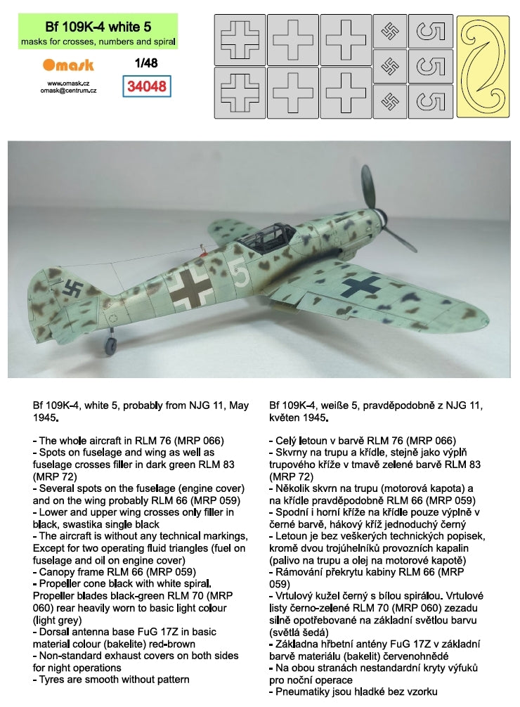 Omask 34048 Bf 109K-4 blanc 5 (masques pour croix, chiffres et spirale) 1/48  – image 2