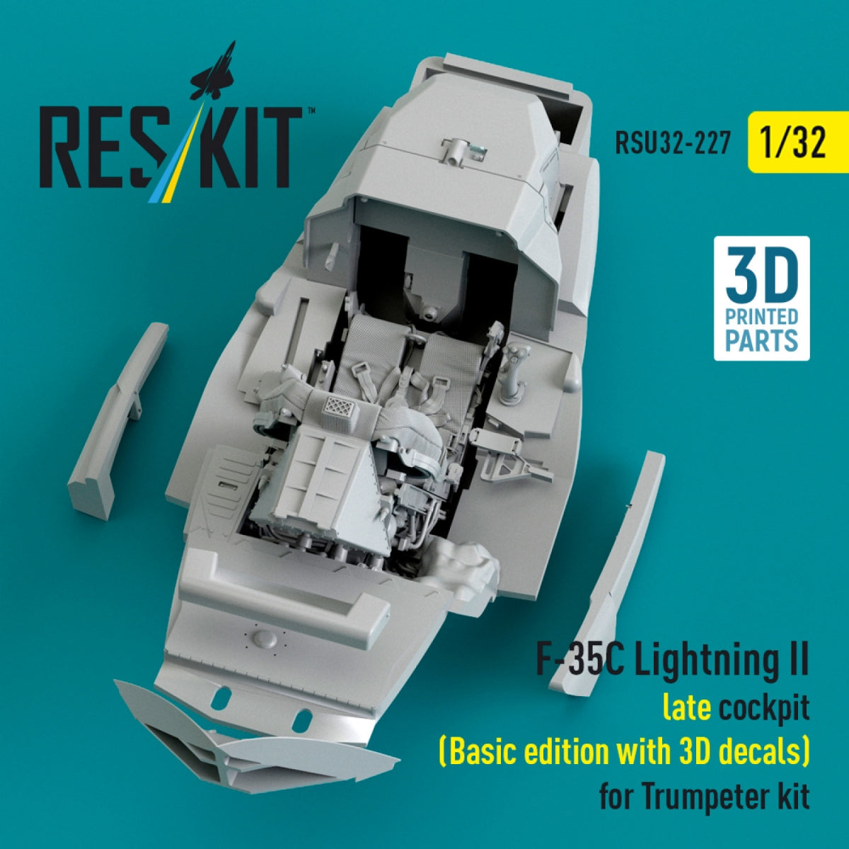RESKIT RSU32-0227 F-35C Lightning II late cockpit (Basic edition with 3D decals) for Trumpeter kit (3D Printed) 1/32