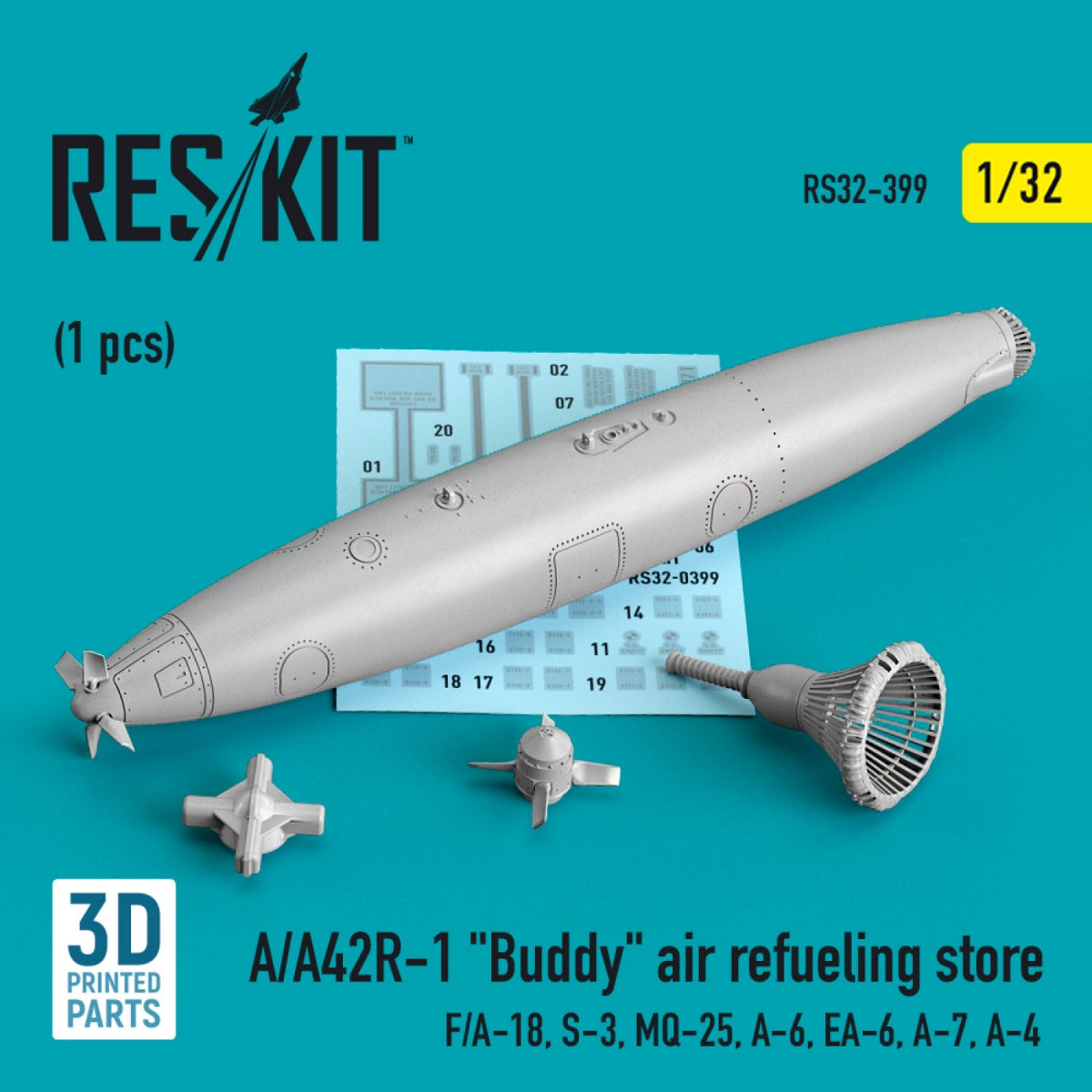 RESKIT RS32-0399 A/A42R-1 « BUDDY » STATION DE RAVITAILLEMENT EN AIR (1 PIÈCE) (IMPRIMÉE EN 3D) 1/32