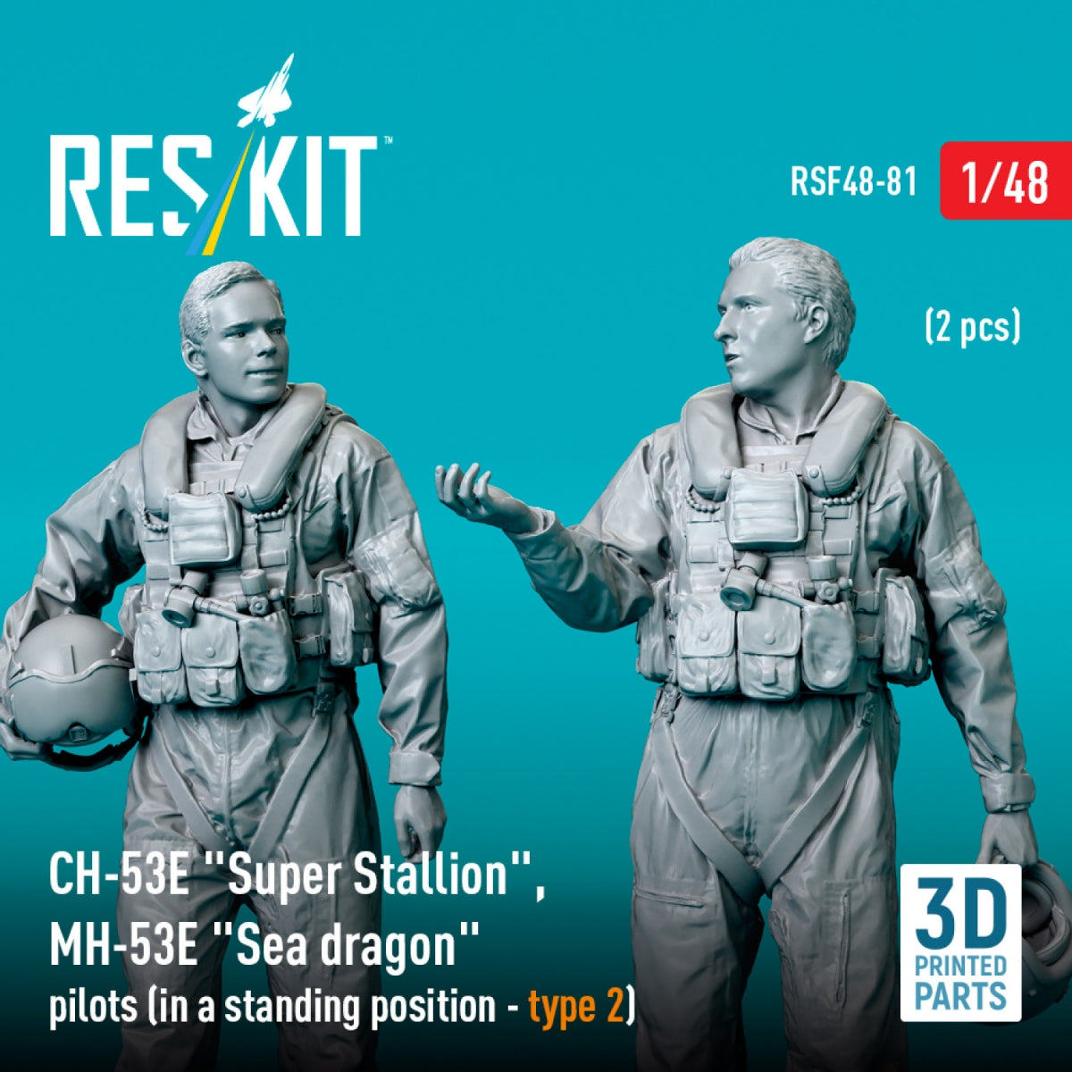 RESKIT RSF48-0081 Pilotes CH-53E « Super Stallion », MH-53E « Sea Dragon » (position debout - type 2) (2 pièces) (Impression 3D) 1/48 – image 2