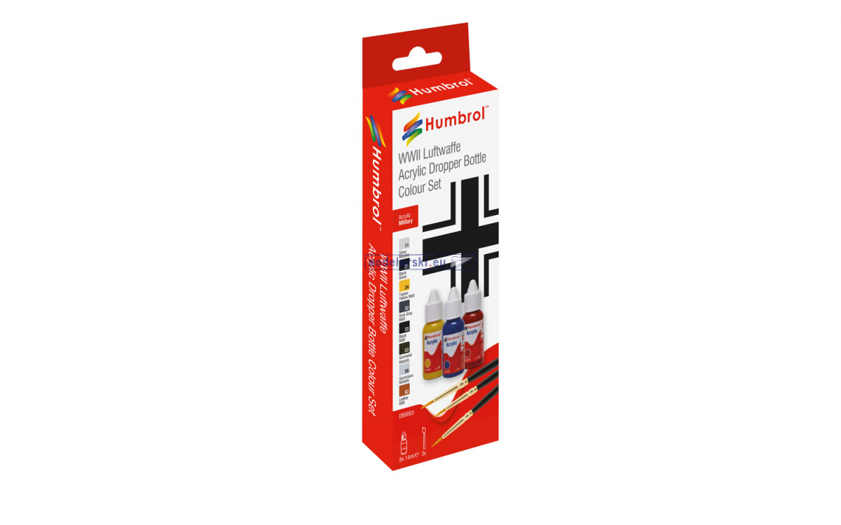 Humbrol DB9063 Set of 8 Acrylic Paints with Brushes - Acrylic Paint &amp; Brush Luftwaffe WWII Colours