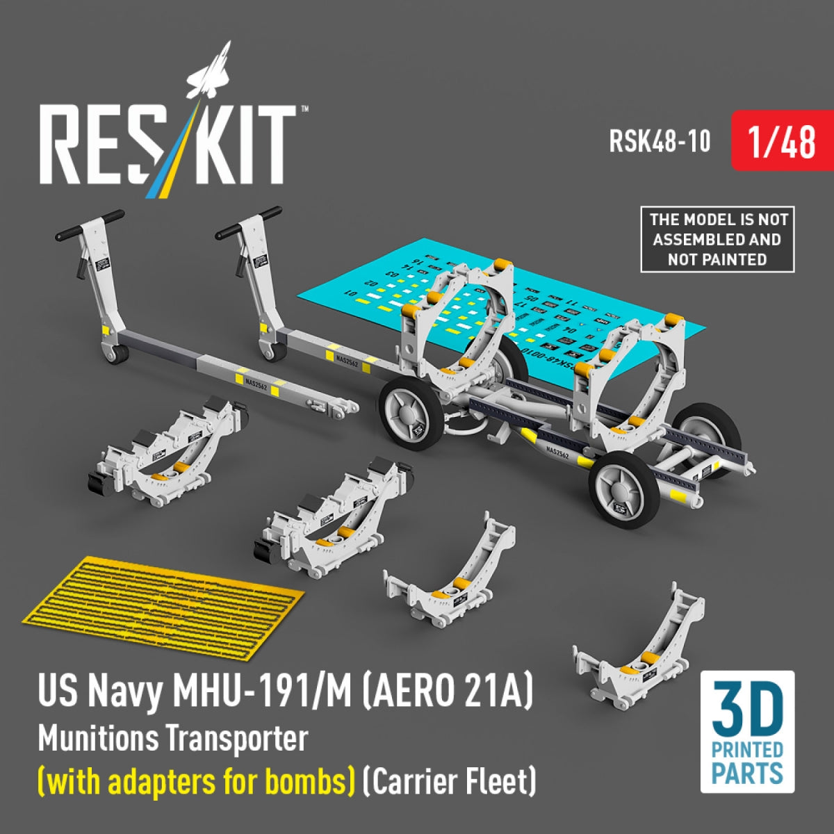 RESKIT RSK48-0010 US NAVY MHU-191/M (AERO 21A) Transporteur de munitions (avec adaptateurs pour bombes) (Flotte de porte-avions) (Maquette imprimée en 3D) 1/48