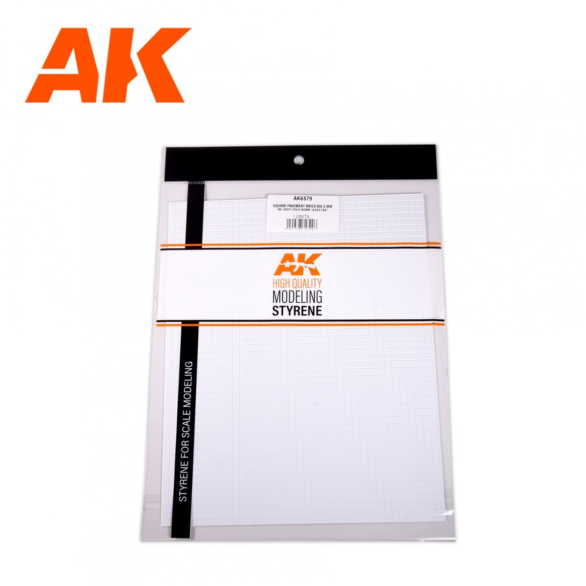 AK Interactive AK6579 BRIQUE DE PAVAGE CARRÉE GRANDE FEUILLE DE 5 MM / 0,196 245 X 195MM / 9,64 X 7,68 PO FEUILLE DE STYRÈNE TEXTURÉE – 1 UNITÉ – imagen 2