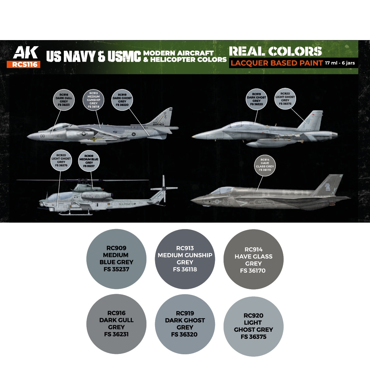 AK Interactive RCS116 Couleurs des avions et hélicoptères modernes de l&amp;#39;US Navy et de l&amp;#39;USMC 6x17ml – image 2