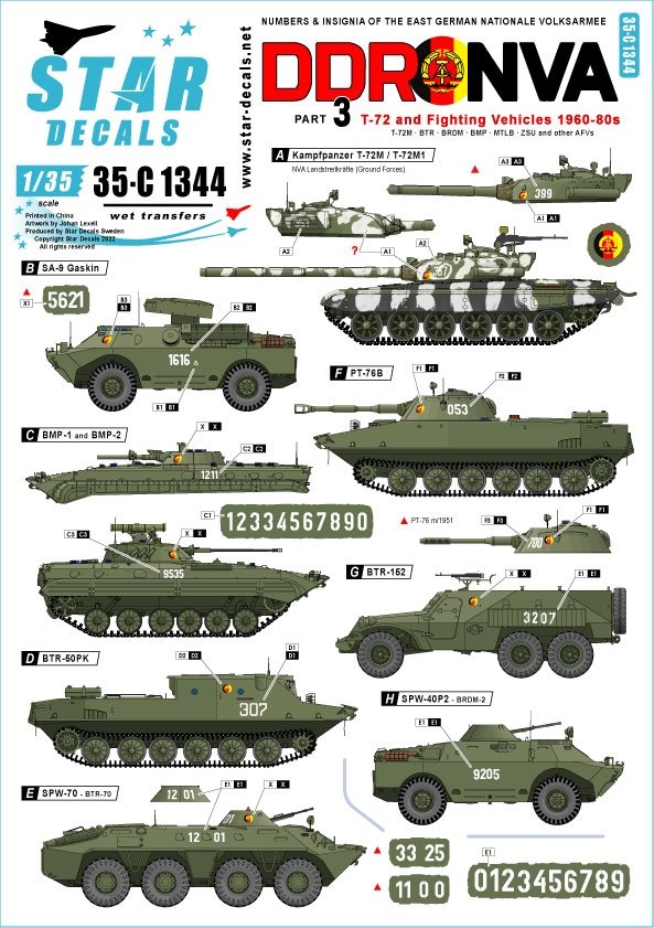 Star Decals 35-C1344 DDR - NVA 3. Numéros et insignes de la Nationale Volksarmee est-allemande 1/35