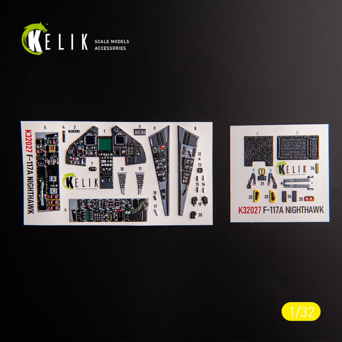 KELIK K32028 F-117A - Décalcomanies 3D pour intérieur Type 2, compatibles avec la maquette Trumpeter au 1/32