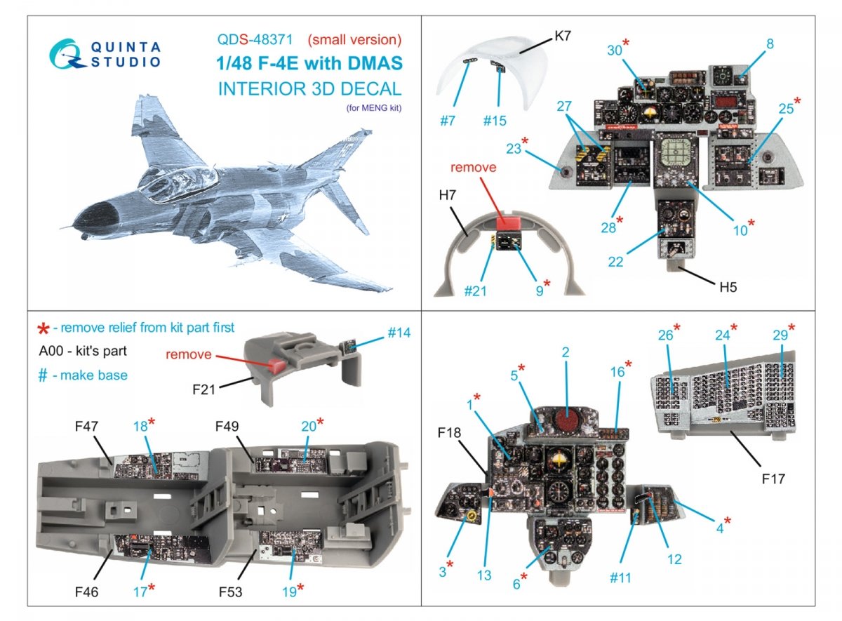Quinta Studio QDS-48371 F-4E avec intérieur imprimé en 3D et coloré DMAS sur papier décalcomanie (Meng) (Petite version) 1/48 – immagine 2