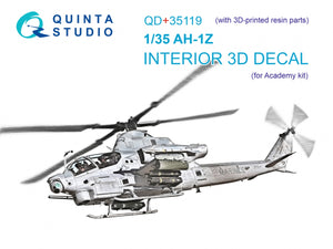 Intérieur coloré imprimé en 3D sur papier décalcomanie (Academy) pour Quinta Studio QD+35119 AH-1Z (avec pièces en résine imprimées en 3D) à l&amp;#39;échelle 1/35
