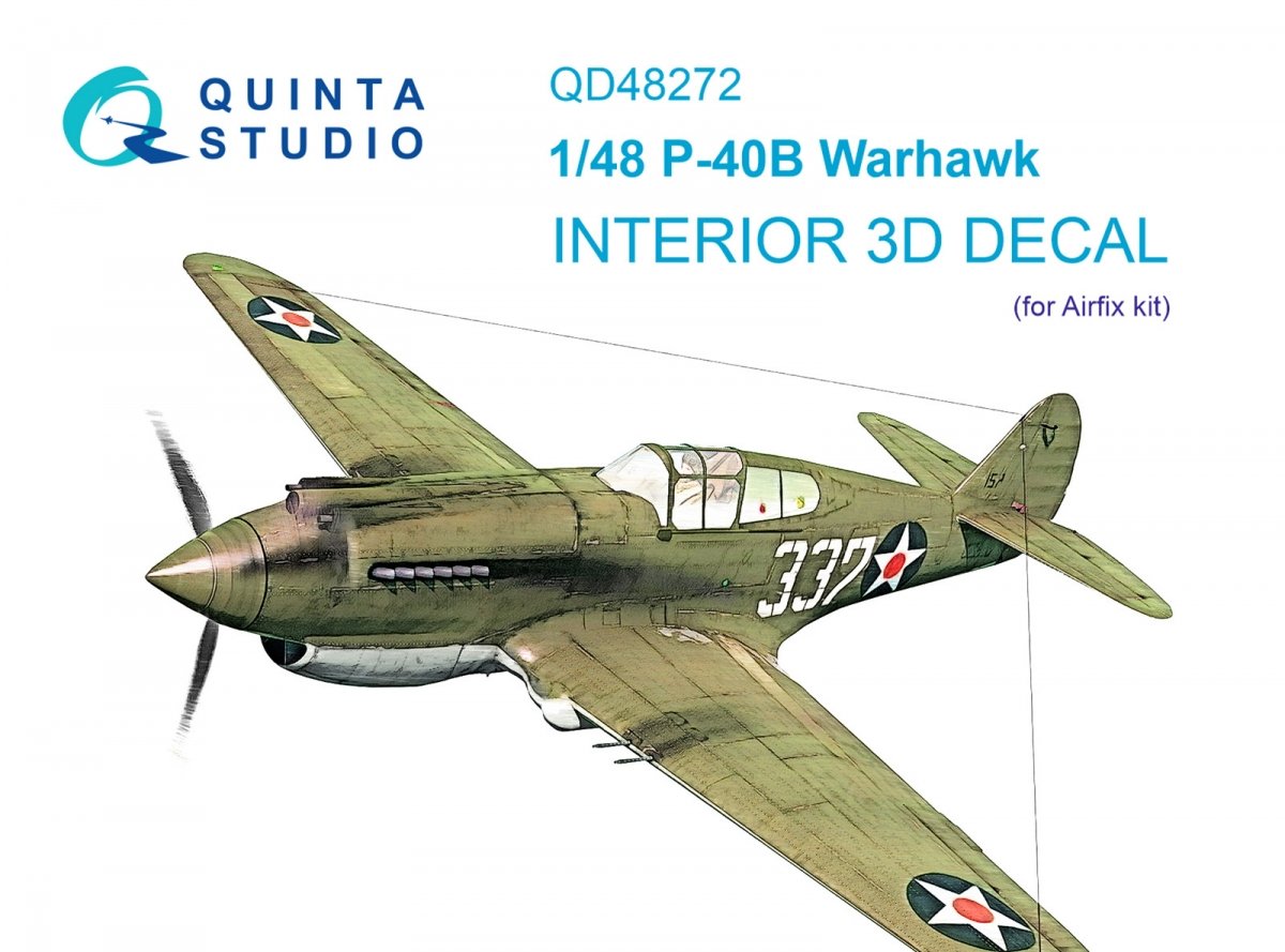 Intérieur imprimé en 3D et coloré sur papier décalcomanie Quinta Studio QD48272 P-40B (Airfix) 1/48