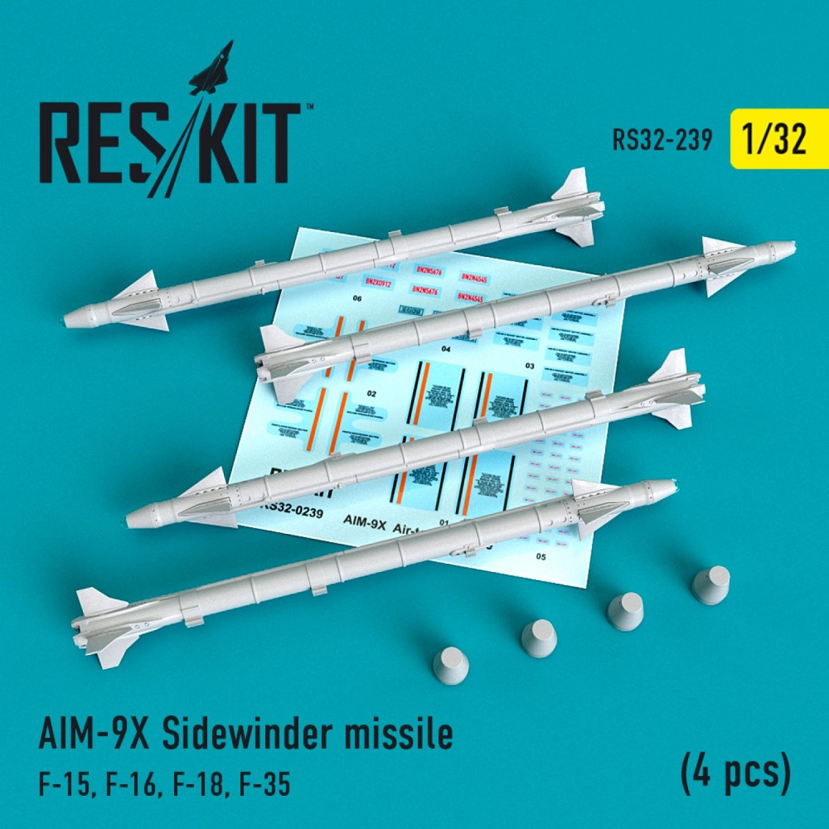 RESKIT RS32-0239 MISSILES AIM-9X SIDEWINDER (4 PIÈCES) 1/32