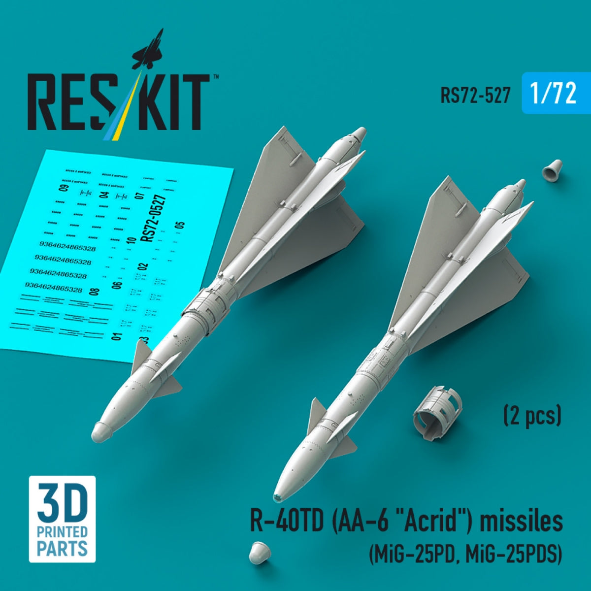 Missiles RESKIT RS72-0527 R-40TD (AA-6 « Acrid ») (2 pièces) (Impression 3D) 1/72