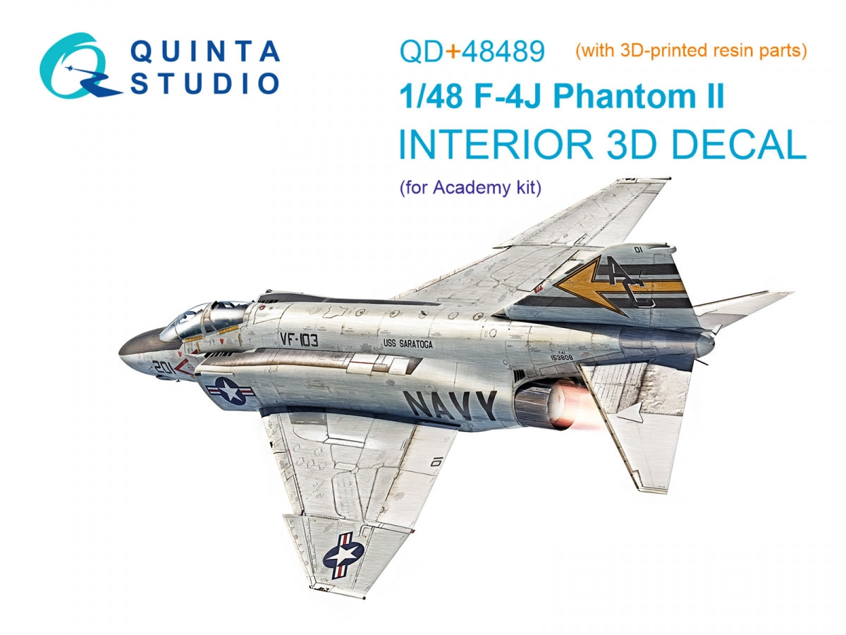 Quinta Studio QD+48489 F-4J Phantom II 3D-Printed &amp; colored Interior on decal paper (Academy) (with 3D-printed resin parts) 1/48