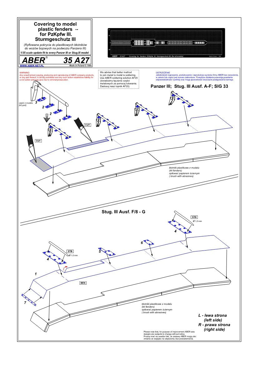 Aber 35A027 Couvercles d&amp;#39;ailes pour Pz.III et Stug.III (1/35) – image 4