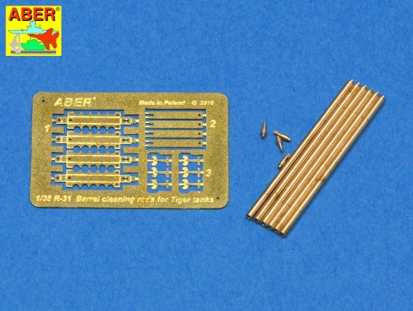 Tiges de nettoyage de canon Aber R-31 avec supports pour Tiger I et King Tiger (1/35)