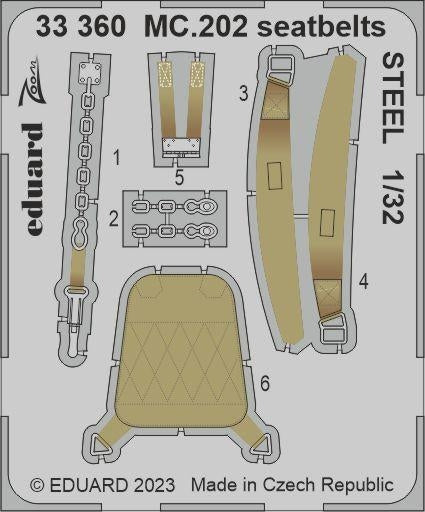 Ceintures de sécurité Eduard 33360 MC.202 en acier Italeri, échelle 1/32 