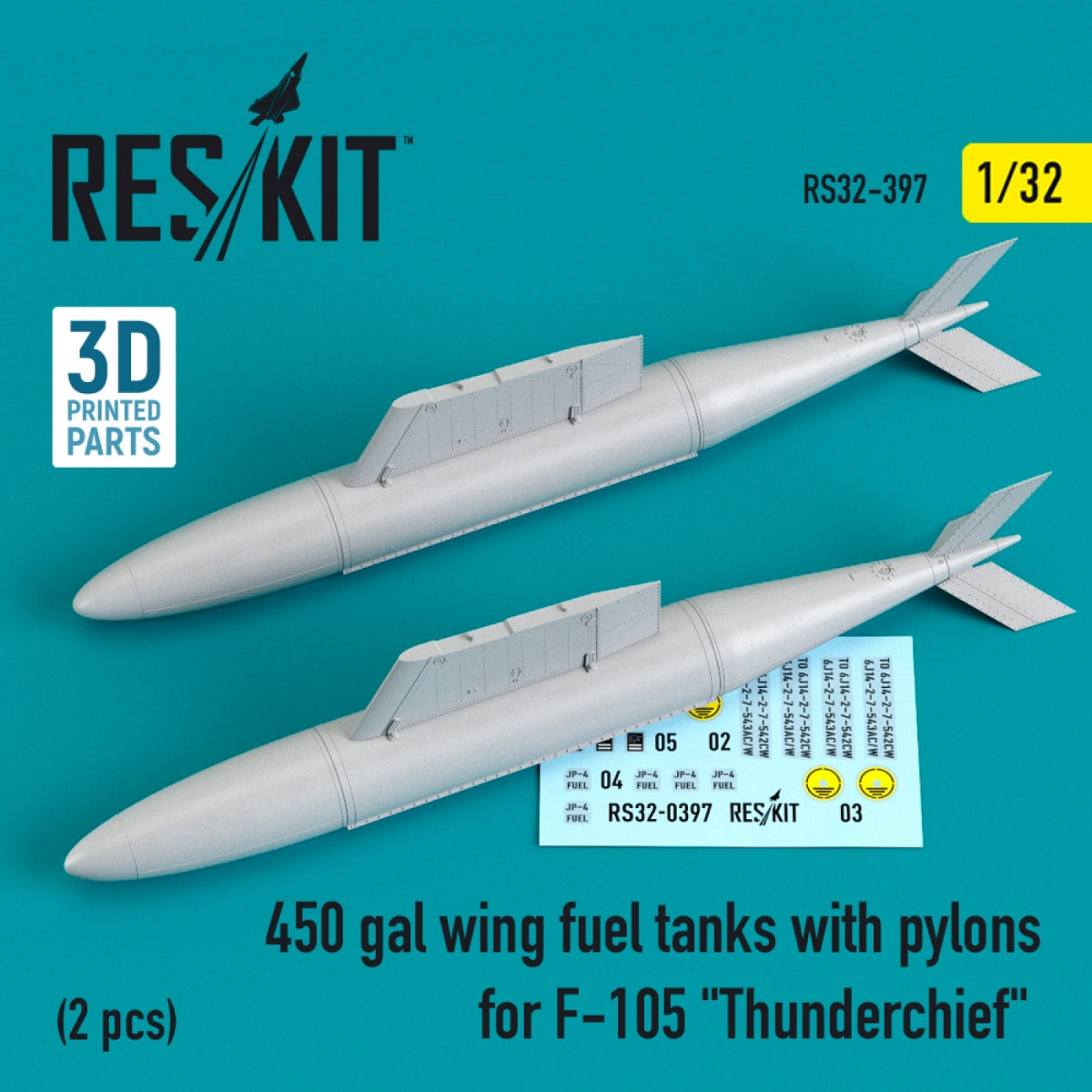 RESKIT RS32-0397 450 GAL WING FUEL TANKS WITH PYLONS FOR F-105 "THUNDERCHIEF" (2 PCS) 1/32