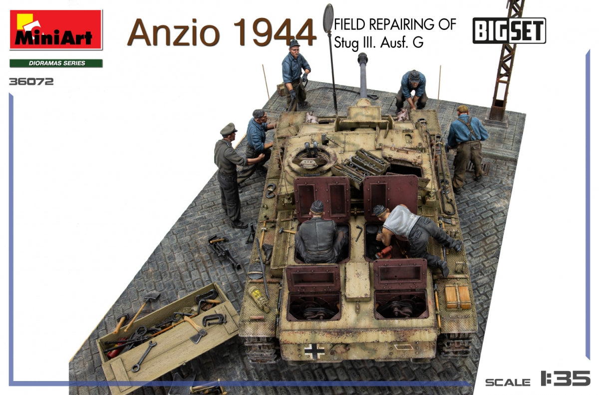 MiniArt 36072 Anzio 1944. Réparation sur le terrain d&amp;#39;un Stug III. Ausf. G. Grand coffret 1/35 – Bild 5