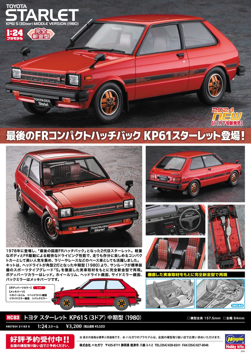 Hasegawa HC63-21163 Toyota Starlet KP61 S (3 portes) Version intermédiaire (1980)  – image 5