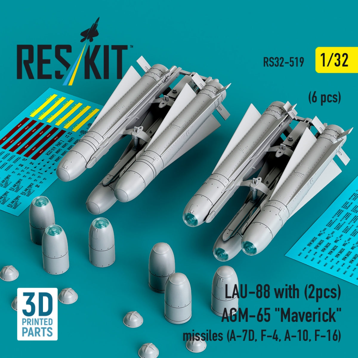 RESKIT RS32-0519 LAU-88 avec (2 pcs) missiles AGM-65 « Maverick » (6 pcs) (Impression 3D) 1/32