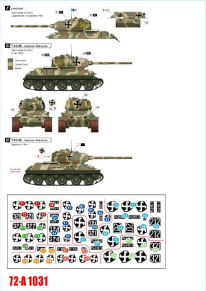 Star Decals 72-A1031 Chars finlandais de la Seconde Guerre mondiale n° 3. T-34 m/1941, T-34 m/1943 et T-34/85 1/72 – imagen 2