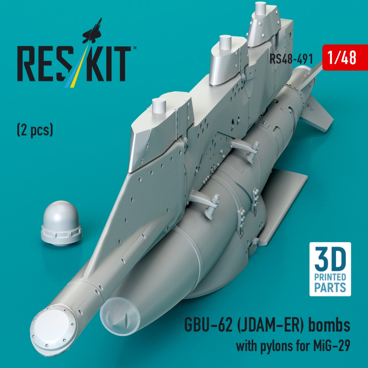 RESKIT RS48-0491 Bombes GBU-62 (JDAM-ER) avec pylônes pour MiG-29 « Fulcrum » (2 pièces) (Impression 3D) 1/48 – image 2