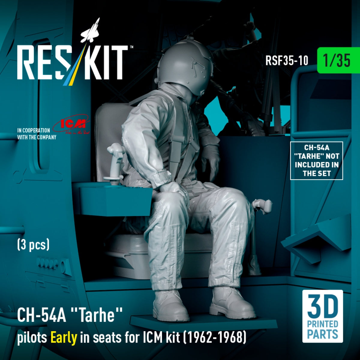 RESKIT RSF35-0010 CH-54A « Tarhe » Pilotes en position initiale dans leurs sièges pour kit ICM (1962-1968) (3 pièces) (Impression 3D) 1/35 – immagine 4
