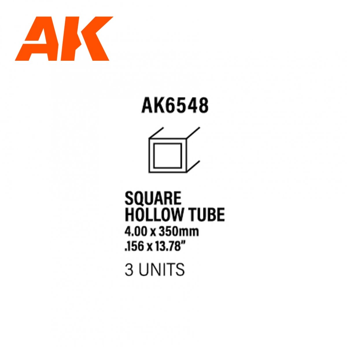 AK Interactive AK6548 TUBE CREUX CARRÉ 4,00 X 350MM – TUBE CREUX CARRÉ EN STYRÈNE – (3 UNITÉS)