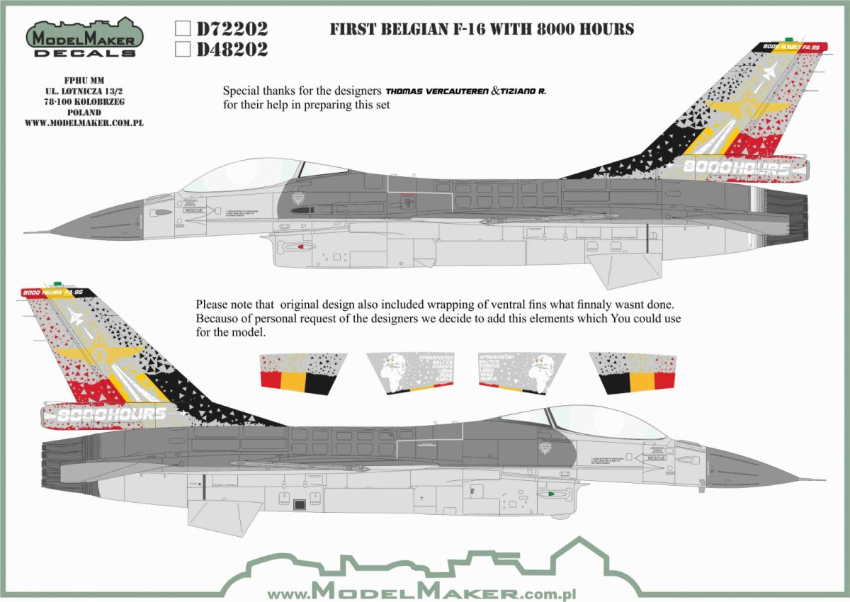 ModelMaker Decals D48202 First Belgian F-16 with 8000 hours 1/48