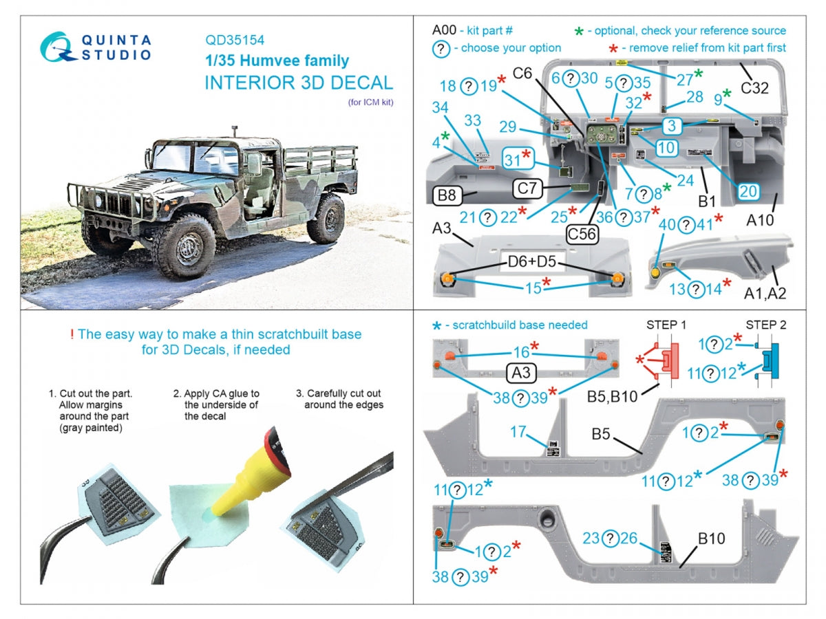 Intérieur imprimé en 3D et coloré sur papier décalcomanie (ICM) pour la gamme Humvee QD35154 de Quinta Studio (échelle 1/35). – immagine 2