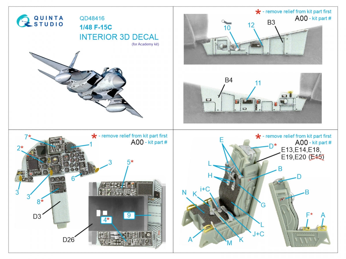 Quinta Studio QD48416 F-15C 3D-Printed coloured Interior on decal paper (Academy) 1/48 – zdjęcie 2