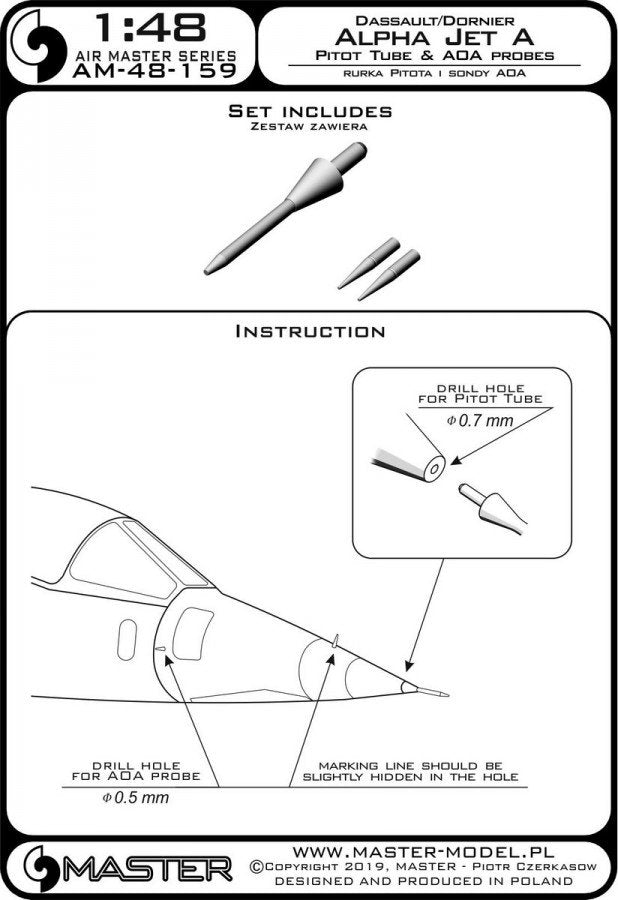 Master AM-48-159 Alpha Jet A - Tube de Pitot et sondes d&amp;#39;angle d&amp;#39;attaque 1/48 – immagine 3
