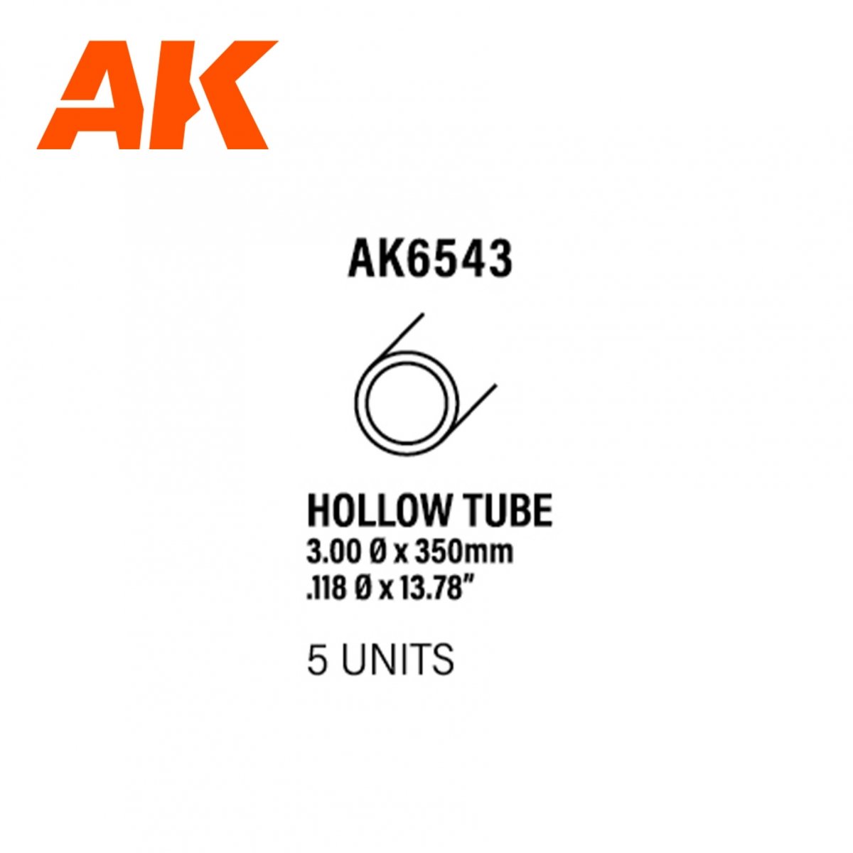 AK Interactive AK6543 TUBE CREUX 3,00 DIAMÈTRE X 350 MM – TUBE CREUX EN STYRÈNE – (5 UNITÉS)