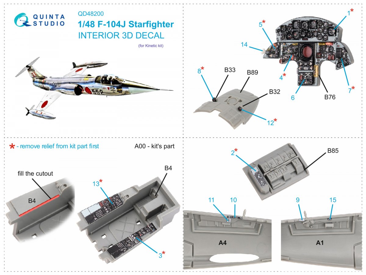 Intérieur imprimé en 3D et coloré sur papier décalcomanie Quinta Studio QD48200 F-104J (pour Kinetic) 1/48 – image 2