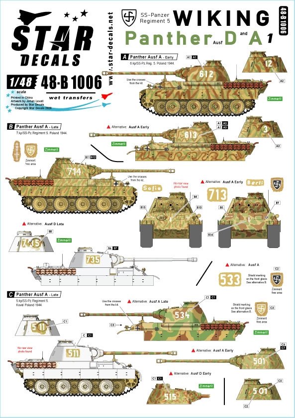 Star Decals 48-B1006 Viking n° 1. Panthères du SS-Panzer Reg. 5 Viking 1/48