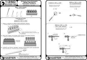 Master SM-350-106 Uzbrojenie SMS Seydlitz - lufy 280mm (10szt.), 150mm (12szt.), 88mm (8 szt.) z żywicznymi elementami do osadzenia luf (do modelu Hobby Boss) 1/350 – zdjęcie 5