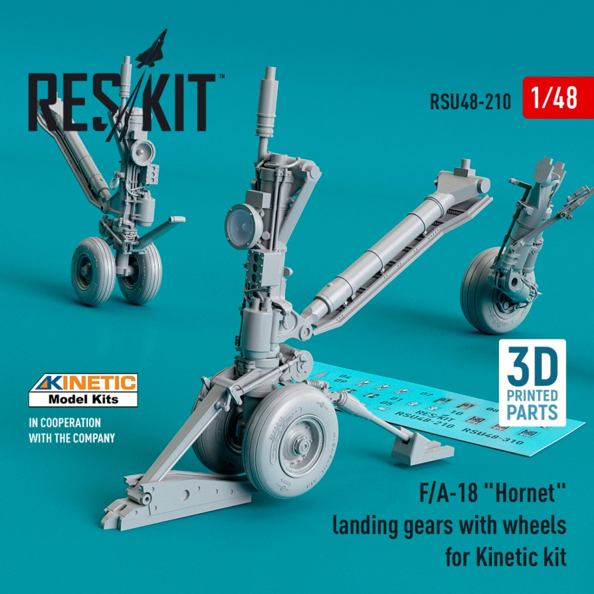 RESKIT RSU48-0210 Train d&amp;#39;atterrissage avec roues pour F/A-18 « HORNET » (résine et impression 3D) 1/48