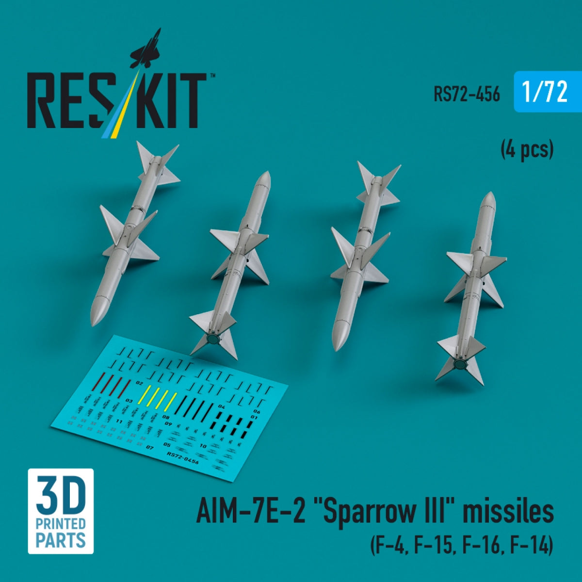 RESKIT RS72-0456 AIM-7E2 &amp;quot;Sparrow III&amp;quot; missiles (4 pcs) (3D Printed) 1/72