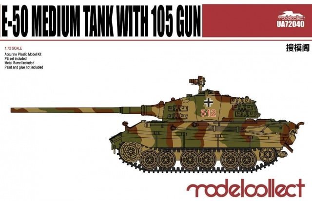 Modelcollect UA72040 Char moyen allemand E-50 avec canon de 105 mm, échelle 1/72