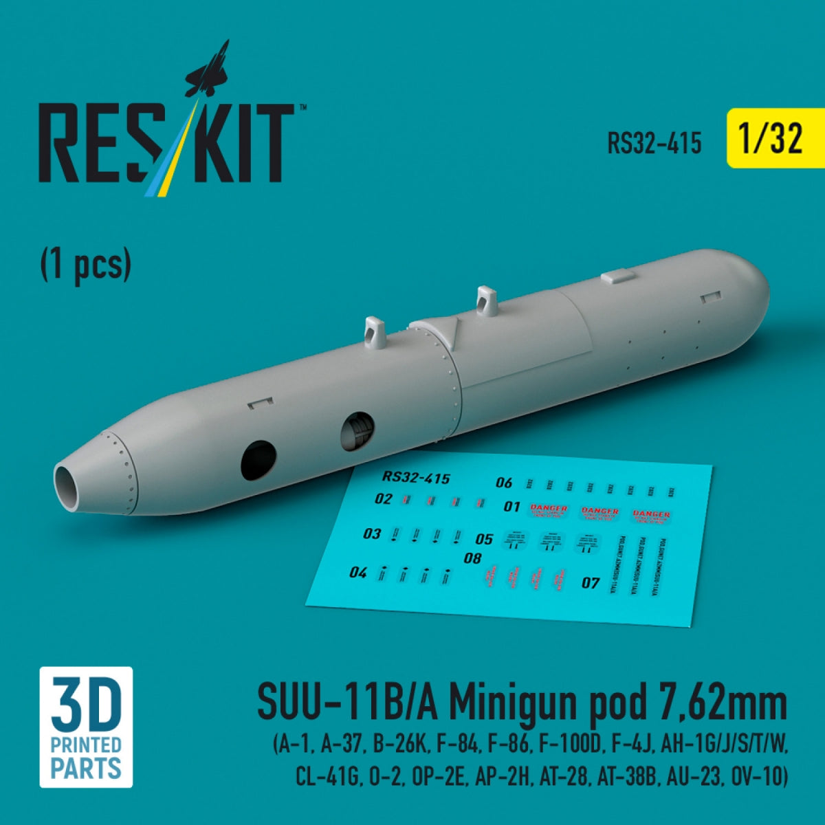 RESKIT RS32-0415 SUU-11B/A Minigun for 7.62mm (1 pcs) (3D printed) 1/32