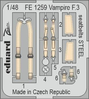 Ceintures de sécurité Eduard FE1259 Vampire F.3 STEEL AIRFIX 1/48