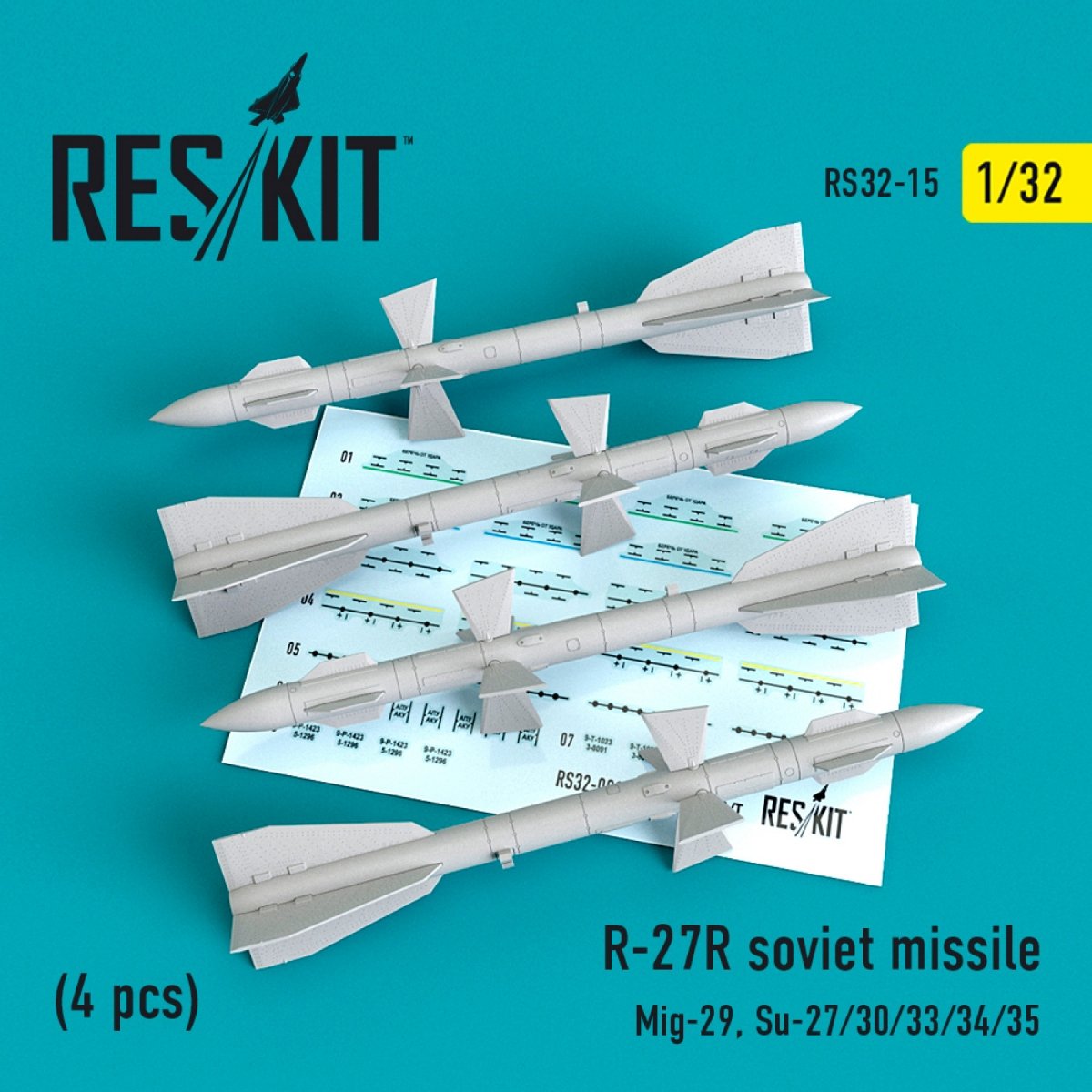 RESKIT RS32-0015 R-27R SOVIET MISSILES (4PCS) 1/32